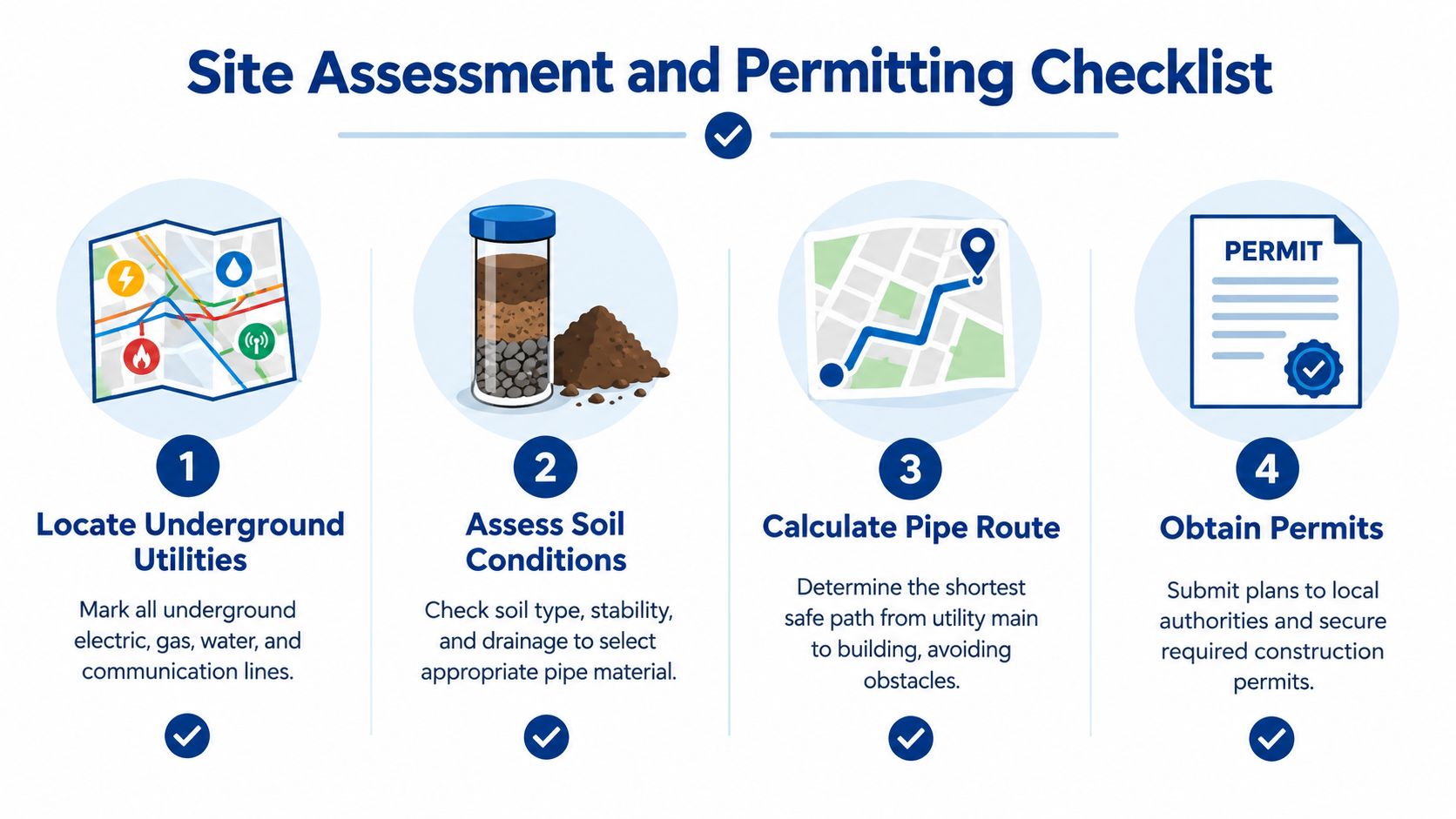 A four-step checklist for site assessment and permitting during construction or utility installation projects.